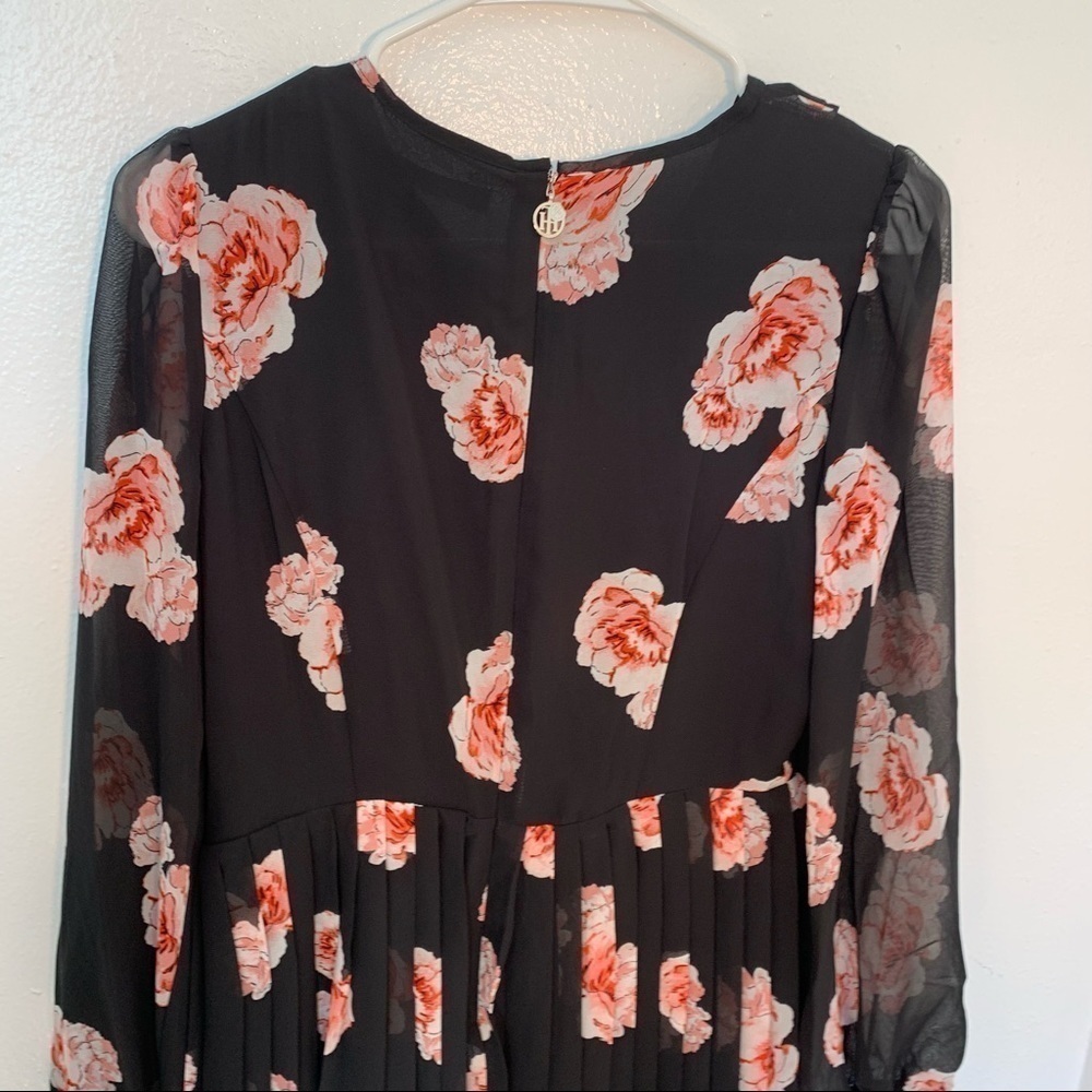 Tommy Hilfiger Women's Size 2 Floral Chiffon Dress Black Pink Floral Long Sleeve - Picture 13 of 13